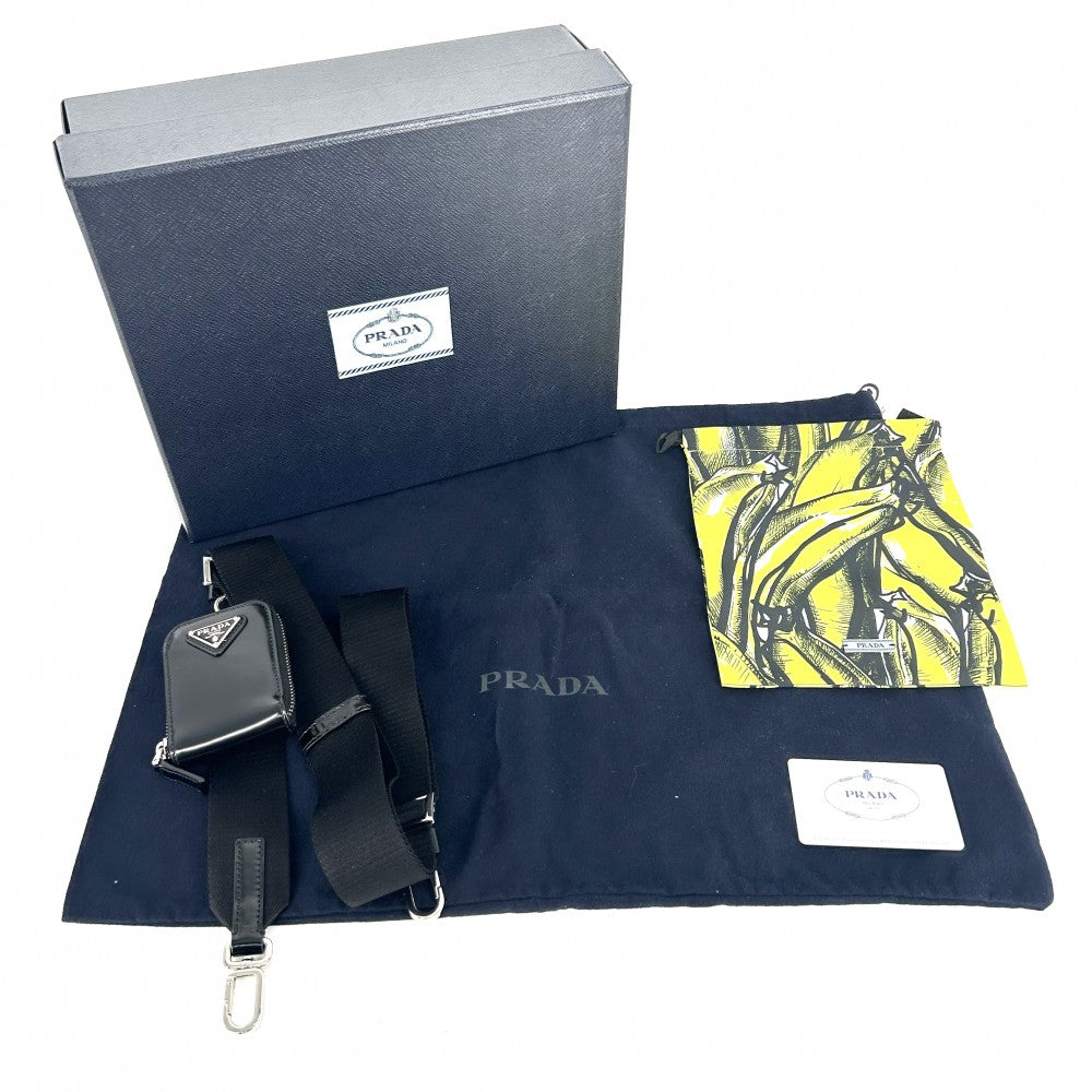 【開店SALE】 PRADA プラダ ショルダーバッグ トライアングルロゴ ポーチ付き かばん 鞄 2VH129 レザー ブラック 黒 シルバー金具 レディース【中古品】