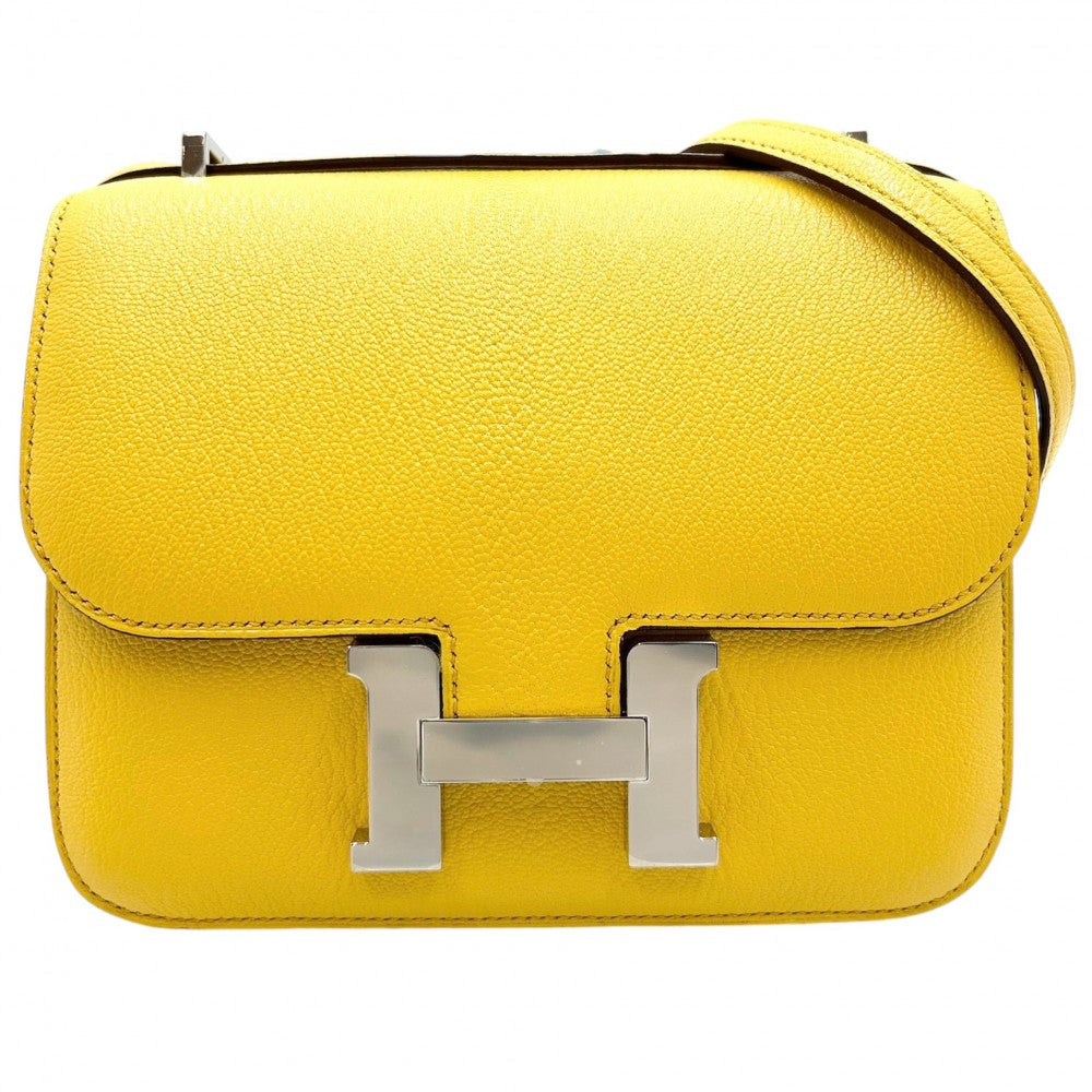 【開店SALE】 HERMES エルメス ショルダーバッグ コンスタンス3 ミニ ポシェット 革 かばん 鞄 B刻印 シェーブル イエロー シルバー金具 レディース 2023年【中古品】