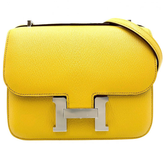 【開店SALE】 HERMES エルメス ショルダーバッグ コンスタンス3 ミニ ポシェット 革 かばん 鞄 B刻印 シェーブル イエロー シルバー金具 レディース 2023年【中古品】