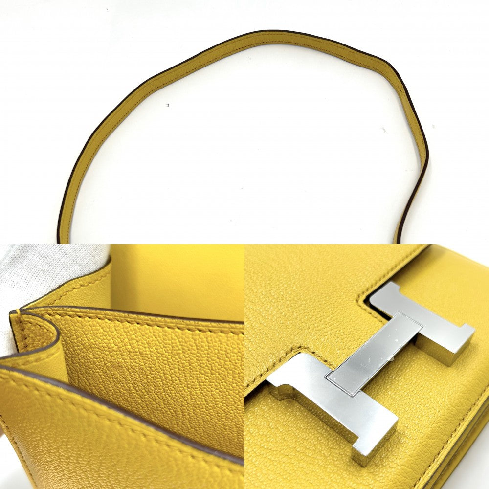 【開店SALE】 HERMES エルメス ショルダーバッグ コンスタンス3 ミニ ポシェット 革 かばん 鞄 B刻印 シェーブル イエロー シルバー金具 レディース 2023年【中古品】
