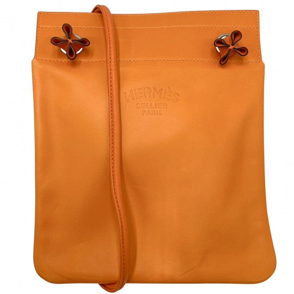 HERMES エルメス ショルダーバッグ アリーヌミニ ポシェット メンズ レディース D レザー オレンジ シルバー金具 ユニセックス 2019年【中古品】