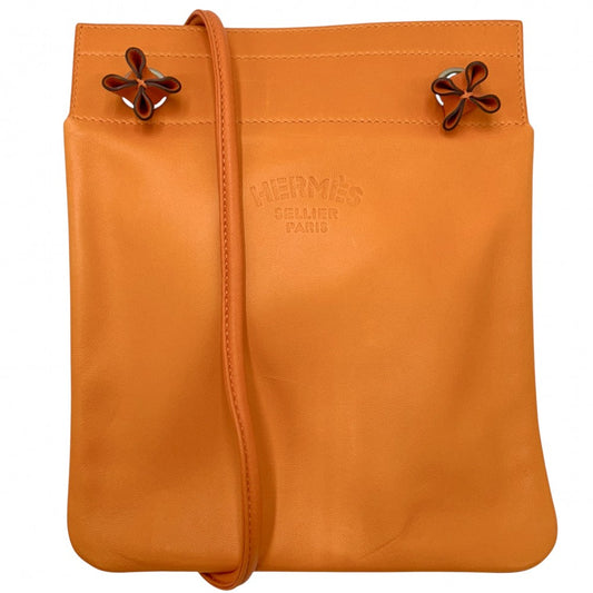HERMES エルメス ショルダーバッグ アリーヌミニ ポシェット メンズ レディース D レザー オレンジ シルバー金具 ユニセックス 2019年【中古品】