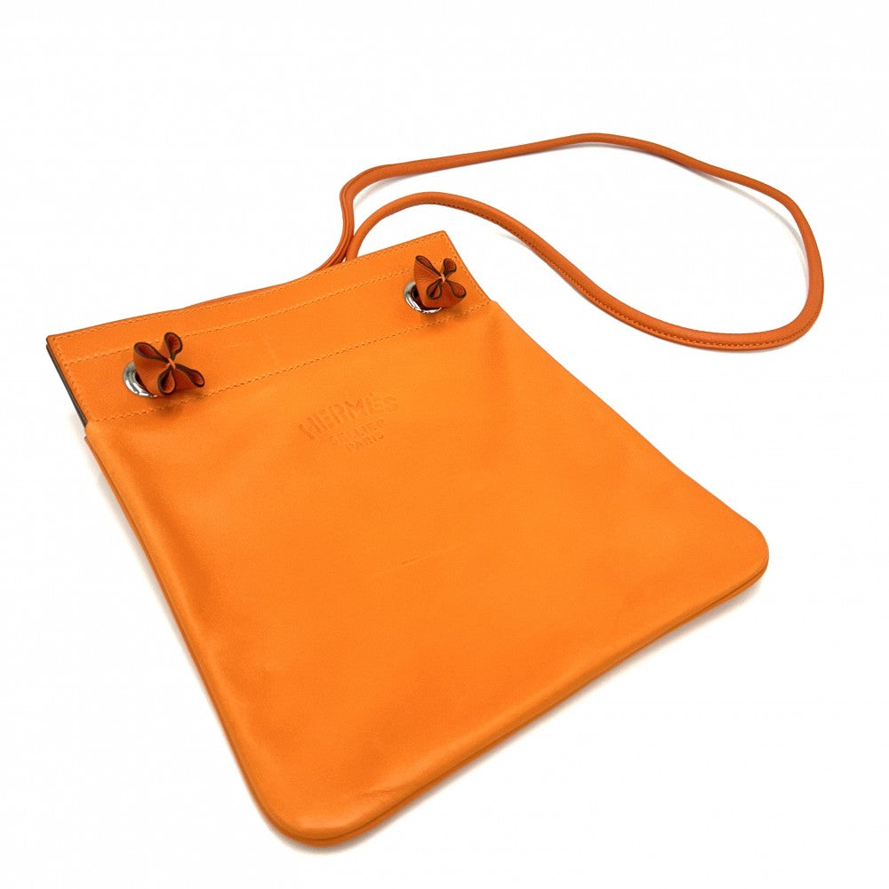 HERMES エルメス ショルダーバッグ アリーヌミニ ポシェット メンズ レディース D レザー オレンジ シルバー金具 ユニセックス 2019年【中古品】