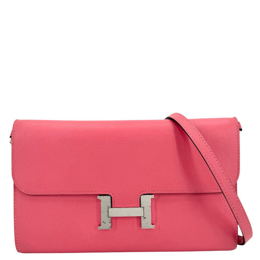 HERMES エルメス 長財布 コンスタンスロング　トゥーゴー ショルダーバッグ ロングウォレット ショルダーウォレット U刻印 ヴォーエプソン ピンク シルバー金具 レディース 2022年【中古品】