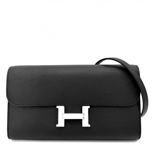 HERMES エルメス 長財布 コンスタンスロング　トゥーゴー ショルダーバッグ ロングウォレット ショルダーウォレット K刻印 ヴォーエプソン ブラック 黒 シルバー金具 レディース 2025年【中古品】