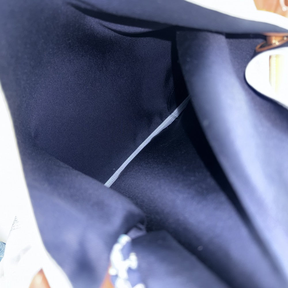 HERMES エルメス ショルダーバッグ シルキーシティMM ローブデュソワール ポーチ付き C刻印 レザー シルク ブルー 青 シルバー金具 レディース 2018年【中古品】