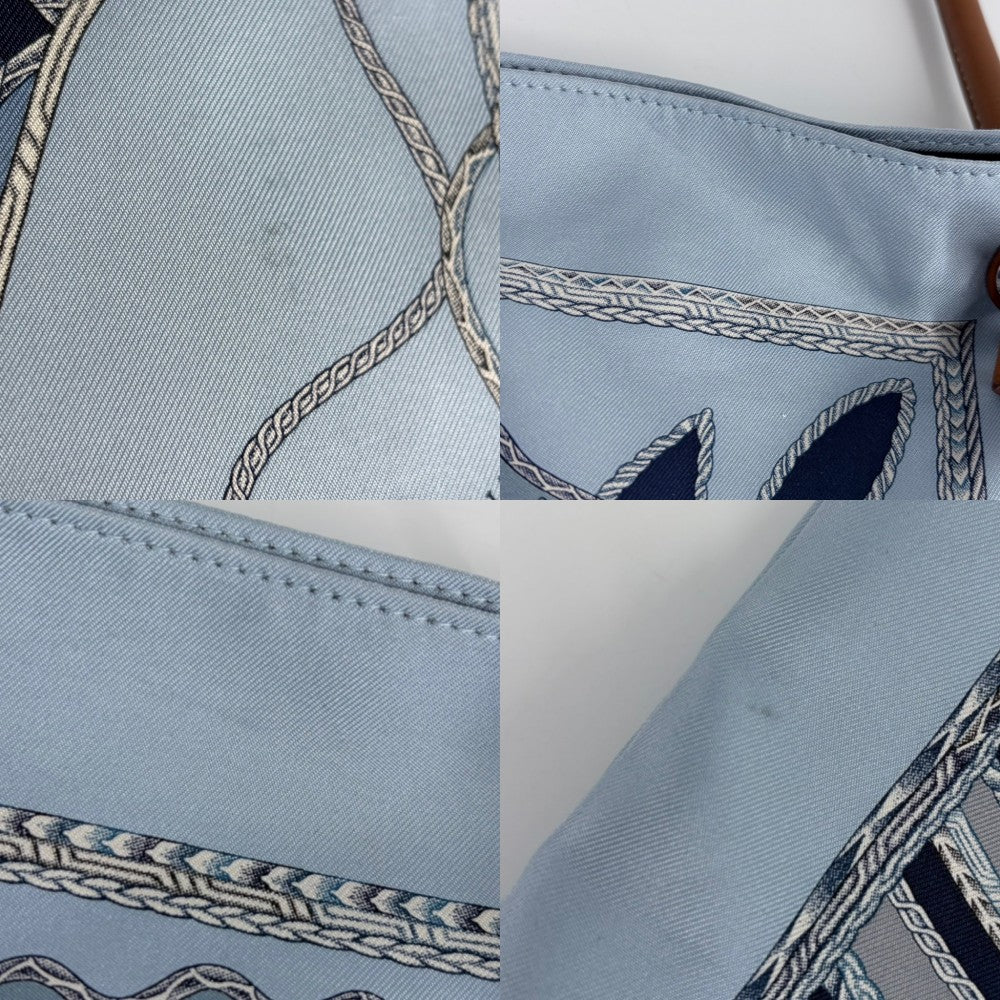 HERMES エルメス ショルダーバッグ シルキーシティMM ローブデュソワール ポーチ付き C刻印 レザー シルク ブルー 青 シルバー金具 レディース 2018年【中古品】