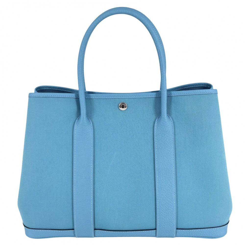 HERMES エルメス ハンドバッグ ガーデンパーティPM トートバッグ 鞄 かばん D刻印 ネゴンダ トワルオフィシェ ブルー系 シルバー金具 レディース 2019年【中古品】