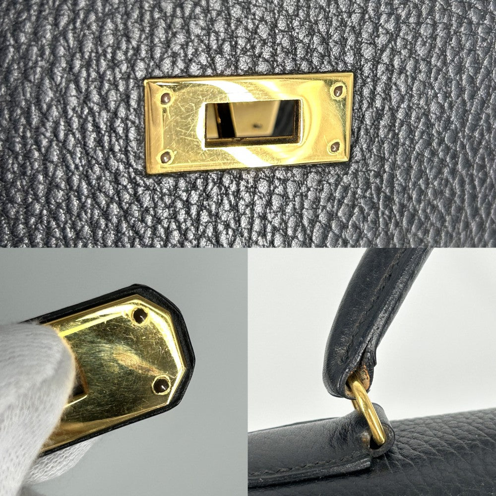 HERMES エルメス ハンドバッグ ケリー32 外縫い レザー 鞄 かばん 〇U刻印 アルデンヌ ブラック 黒 ゴールド金具 レディース 1991年【中古品】