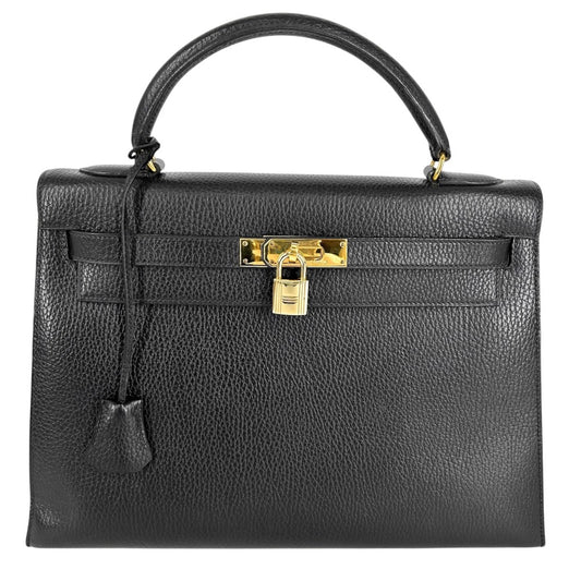 【開店SALE】 HERMES エルメス ハンドバッグ ケリー32 外縫い レザー 鞄 かばん 〇U刻印 アルデンヌ ブラック 黒 ゴールド金具 レディース 1991年【中古品】
