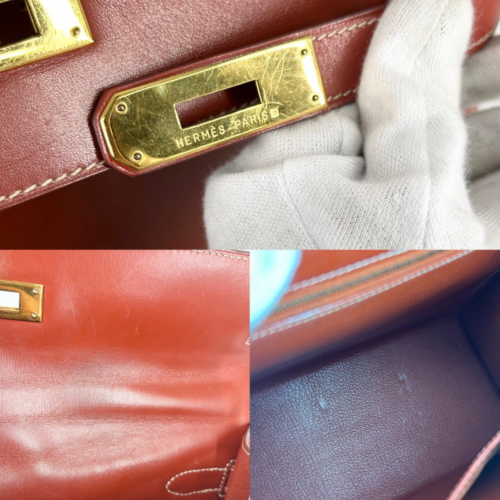 HERMES エルメス ハンドバッグ ケリー32 外縫い レザー 鞄 かばん 〇X ボックスカーフ ブラウン 茶 ゴールド金具 レディース 1994年【中古品】