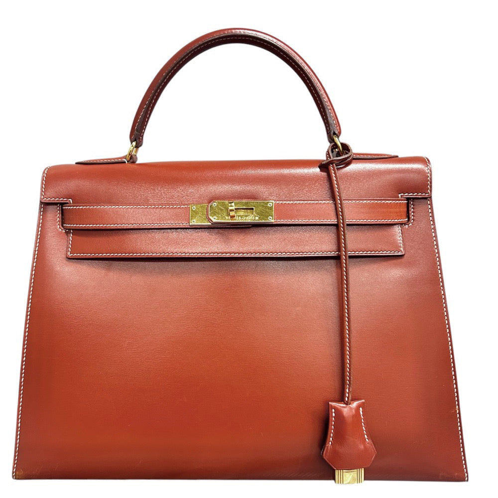 HERMES エルメス ハンドバッグ ケリー32 外縫い レザー 鞄 かばん 〇X ボックスカーフ ブラウン 茶 ゴールド金具 レディース 1994年【中古品】
