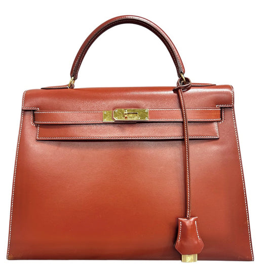HERMES エルメス ハンドバッグ ケリー32 外縫い レザー 鞄 かばん 〇X ボックスカーフ ブラウン 茶 ゴールド金具 レディース 1994年【中古品】