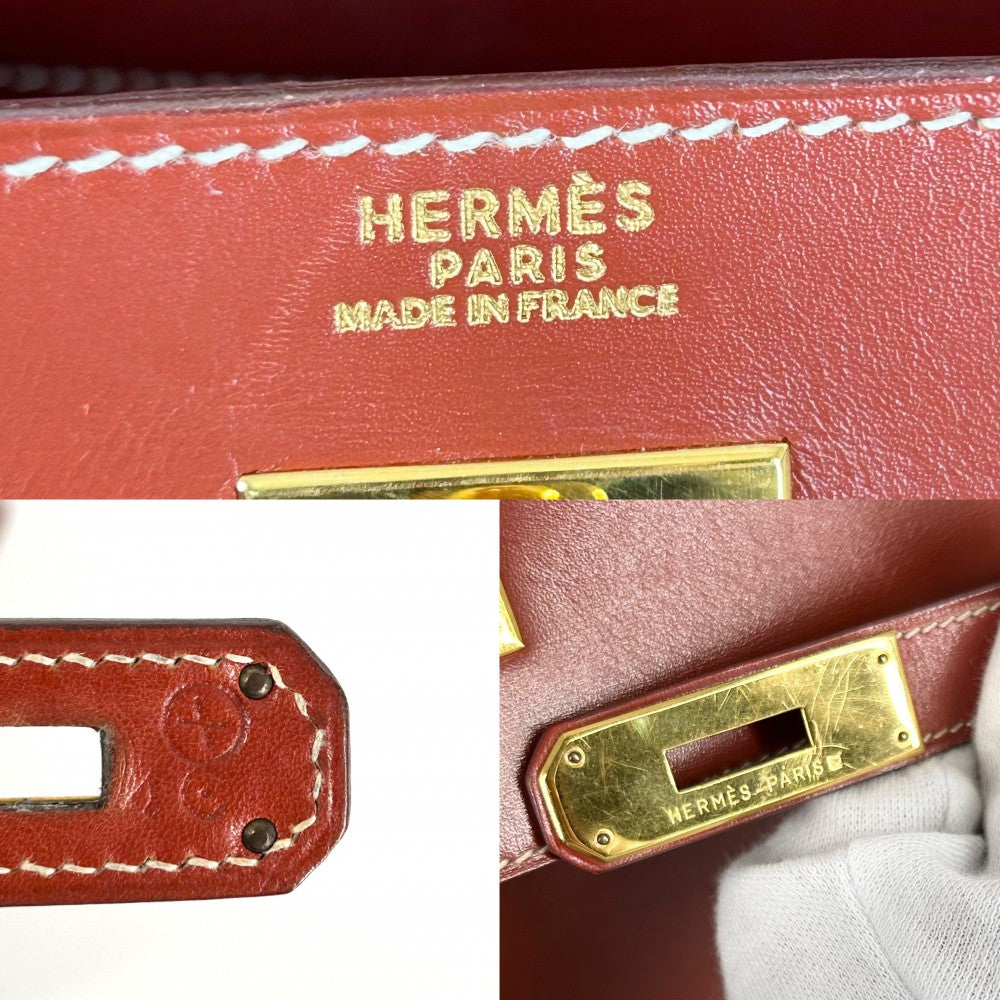 HERMES エルメス ハンドバッグ ケリー32 外縫い レザー 鞄 かばん 〇X ボックスカーフ ブラウン 茶 ゴールド金具 レディース 1994年【中古品】