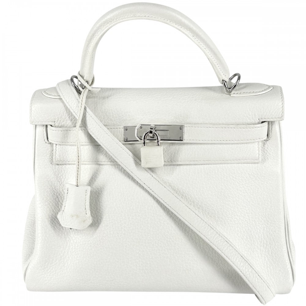 【開店SALE】 HERMES エルメス 2WAY ケリー28 ハンドバッグ ショルダーバッグ 内縫い □K刻印 トリヨンクレマンス ホワイト 白 シルバー金具 レディース 2007年【中古品】