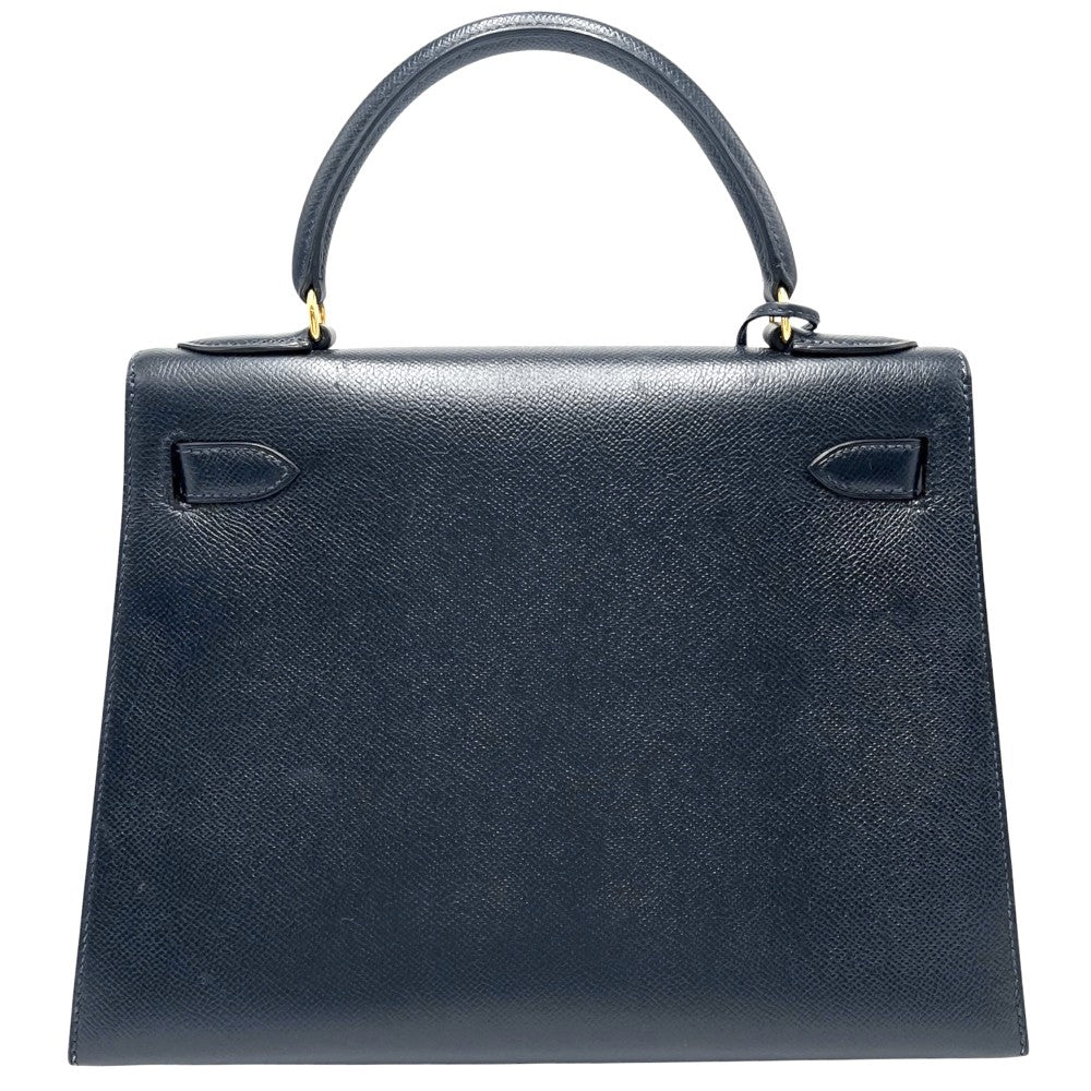 HERMES エルメス 2WAY ケリー28 外縫い ハンドバッグ ショルダーバッグ 〇V刻印 レザー ネイビー 紺 ゴールド金具 レディース 1992年【中古品】