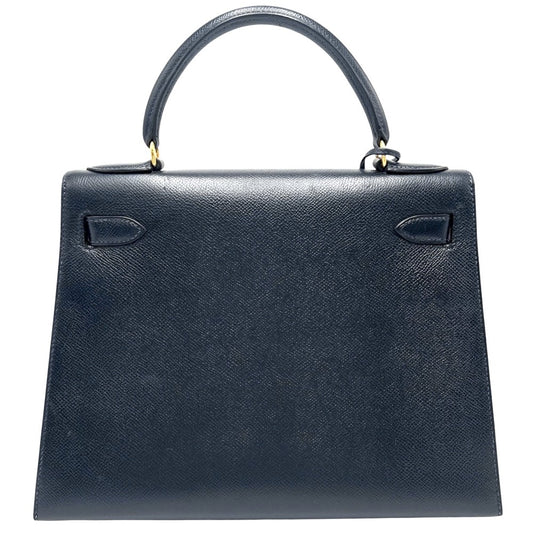 HERMES エルメス 2WAY ケリー28 外縫い ハンドバッグ ショルダーバッグ 〇V刻印 レザー ネイビー 紺 ゴールド金具 レディース 1992年【中古品】