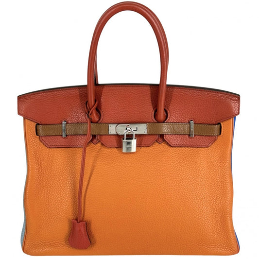 【開店SALE】 HERMES エルメス ハンドバッグ バーキン35 アルルカン 内縫い 本革 A4対応 □P刻印 レザー オレンジ グレー シルバー金具 レディース 2012年【中古品】
