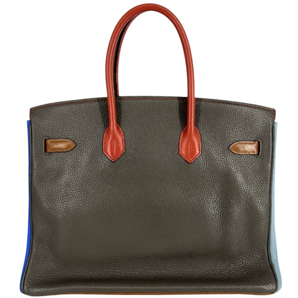 HERMES エルメス ハンドバッグ バーキン35 アルルカン 内縫い 本革 A4対応 □P刻印 レザー オレンジ グレー シルバー金具 レディース 2012年【中古品】