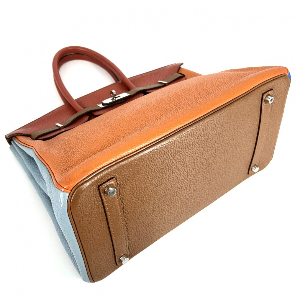 HERMES エルメス ハンドバッグ バーキン35 アルルカン 内縫い 本革 A4対応 □P刻印 レザー オレンジ グレー シルバー金具 レディース 2012年【中古品】