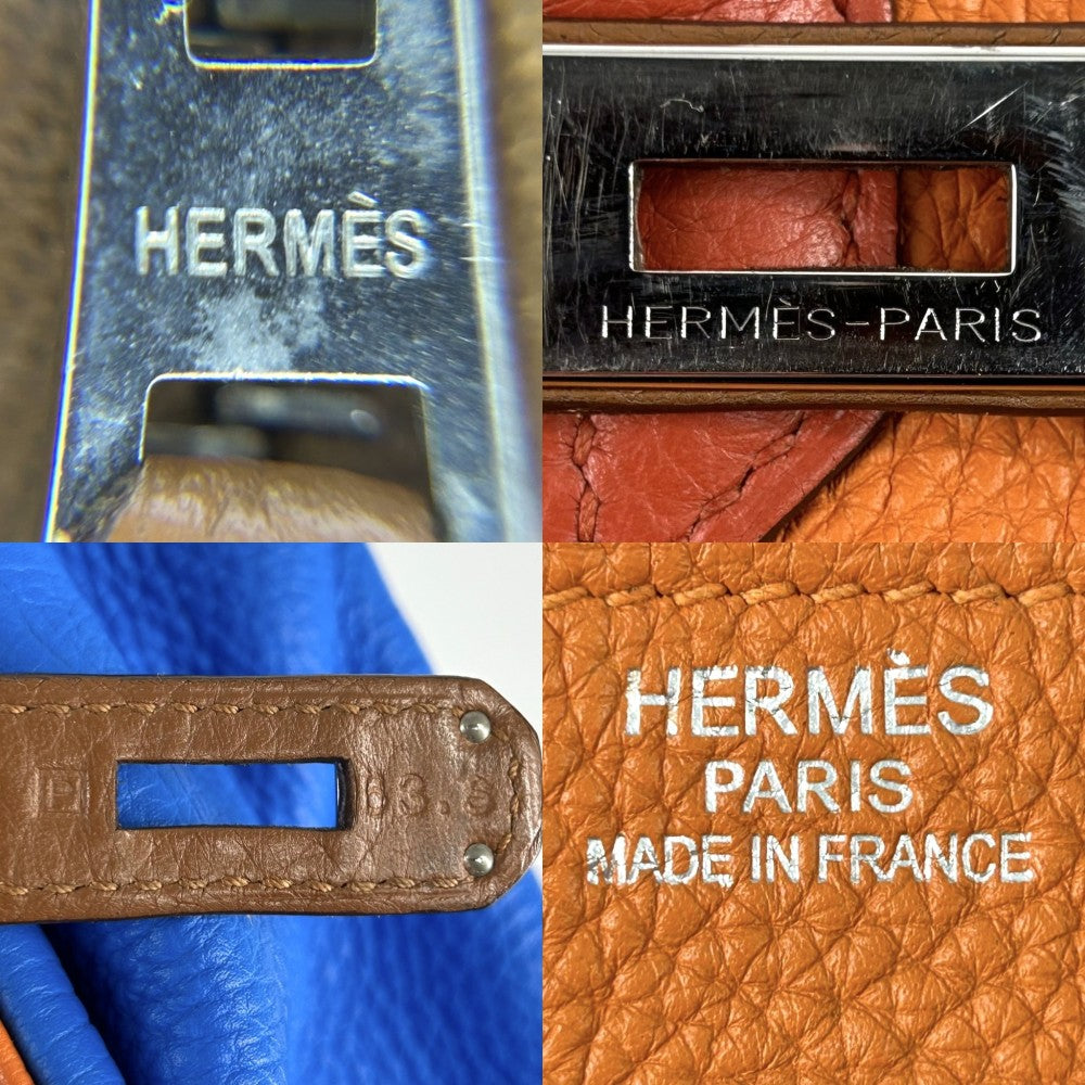 HERMES エルメス ハンドバッグ バーキン35 アルルカン 内縫い 本革 A4対応 □P刻印 レザー オレンジ グレー シルバー金具 レディース 2012年【中古品】