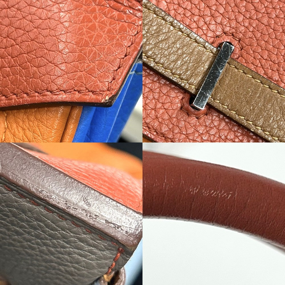 HERMES エルメス ハンドバッグ バーキン35 アルルカン 内縫い 本革 A4対応 □P刻印 レザー オレンジ グレー シルバー金具 レディース 2012年【中古品】