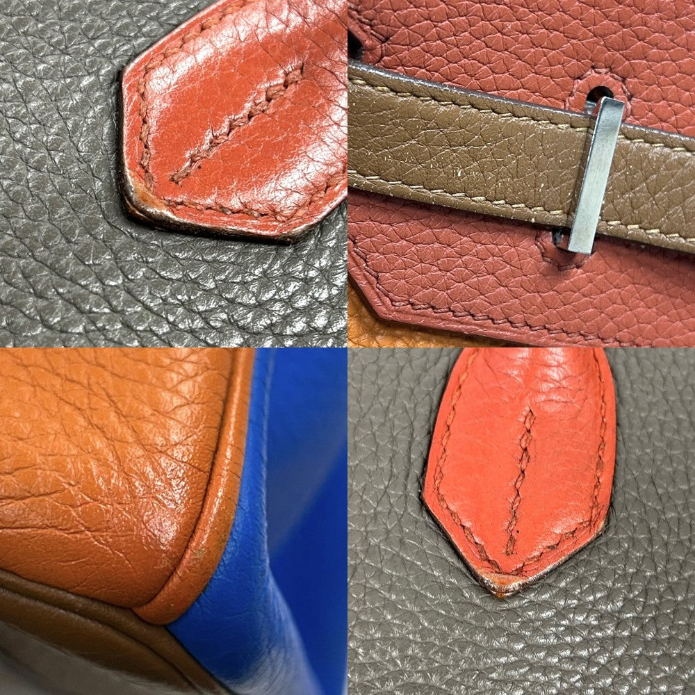 HERMES エルメス ハンドバッグ バーキン35 アルルカン 内縫い 本革 A4対応 □P刻印 レザー オレンジ グレー シルバー金具 レディース 2012年【中古品】
