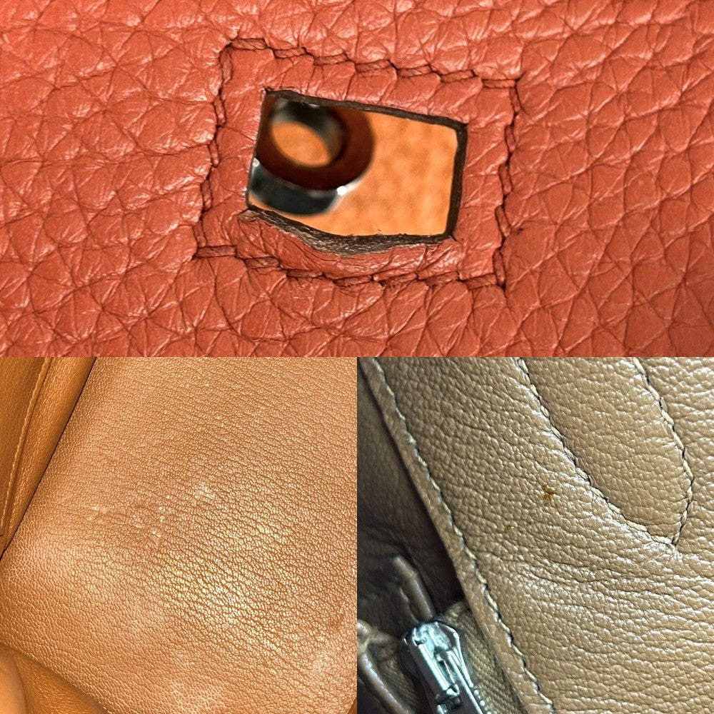 HERMES エルメス ハンドバッグ バーキン35 アルルカン 内縫い 本革 A4対応 □P刻印 レザー オレンジ グレー シルバー金具 レディース 2012年【中古品】