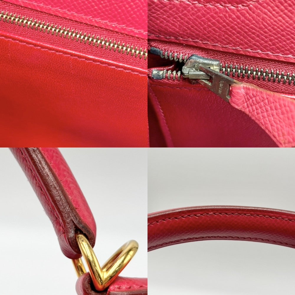 HERMES エルメス ハンドバッグ ケリー32 外縫い □D刻印 レザー レッド 赤 ゴールド金具 レディース 2000年【中古品】