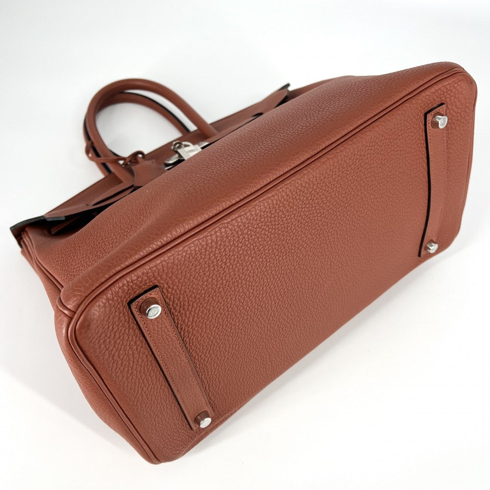 HERMES エルメス ハンドバッグ バーキン35 内縫い 本革 A4対応 鞄 かばん X刻印 トゴ オレンジブラウン系 シルバー金具 レディース 2016年【中古品】