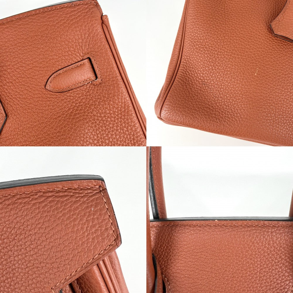 HERMES エルメス ハンドバッグ バーキン35 内縫い 本革 A4対応 鞄 かばん X刻印 トゴ オレンジブラウン系 シルバー金具 レディース 2016年【中古品】