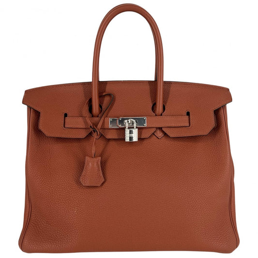 HERMES エルメス ハンドバッグ バーキン35 内縫い 本革 A4対応 鞄 かばん X刻印 トゴ オレンジブラウン系 シルバー金具 レディース 2016年【中古品】