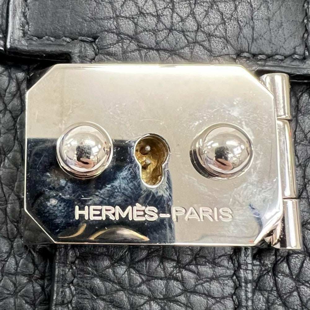 HERMES エルメス ハンドバッグ サックアデペッシュ27 レザー ブラック 黒 シルバー金具 レディース【中古品】