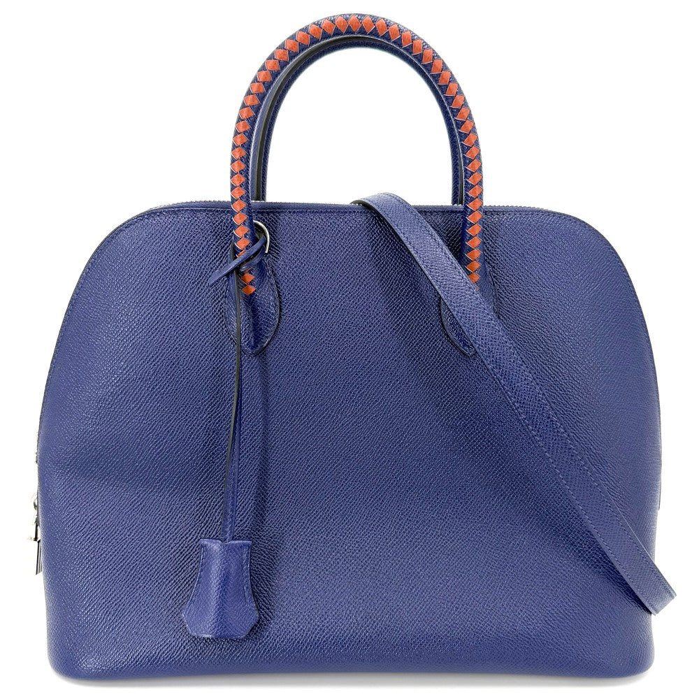 【開店SALE】 HERMES エルメス 2WAY ボリード1923　30 ハンドバッグ ショルダーバッグ トレサージュ C刻印 レザー ブルー 青 ブラウン 茶 シルバー金具 レディース 2018年【中古品】