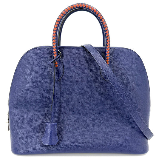 【開店SALE】 HERMES エルメス 2WAY ボリード1923　30 ハンドバッグ ショルダーバッグ トレサージュ C刻印 レザー ブルー 青 ブラウン 茶 シルバー金具 レディース 2018年【中古品】