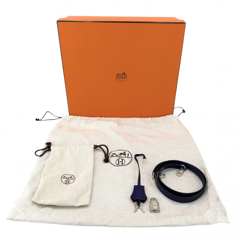【開店SALE】 HERMES エルメス 2WAY ボリード1923　30 ハンドバッグ ショルダーバッグ トレサージュ C刻印 レザー ブルー 青 ブラウン 茶 シルバー金具 レディース 2018年【中古品】