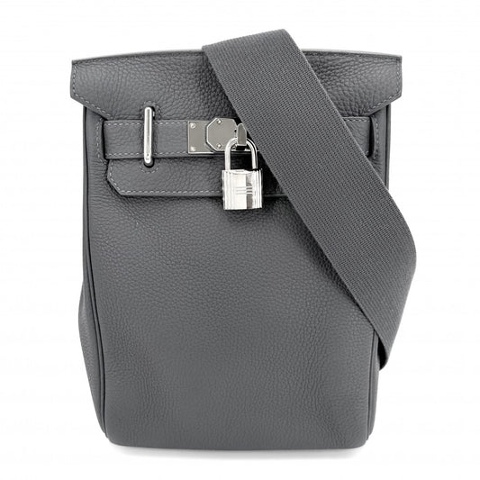 HERMES エルメス ショルダーバッグ アッカドPM クロスボディバッグ W刻印 レザー グレー シルバー金具 レディース 2024年【中古品】
