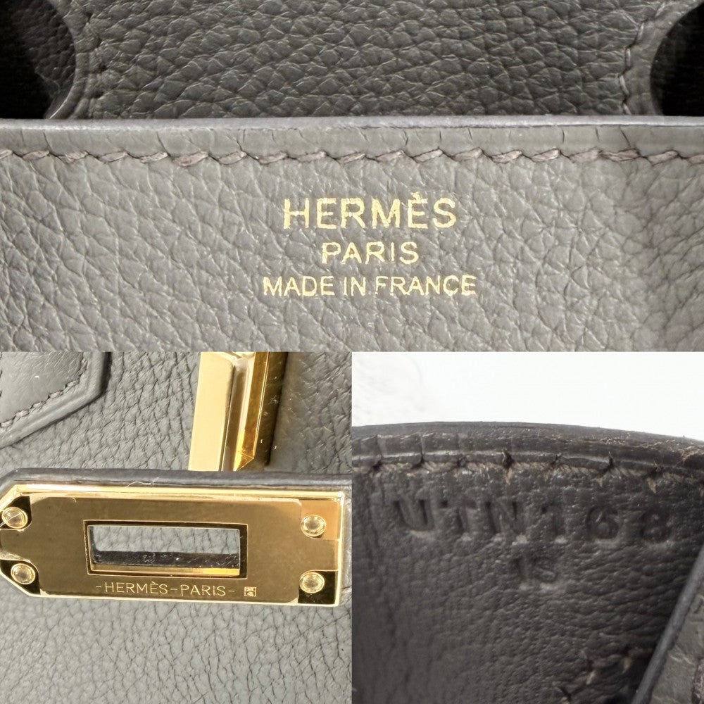 HERMES エルメス ハンドバッグ バーキン25 内縫い U刻印 レザー グレー ゴールド金具 レディース 2022年【中古品】