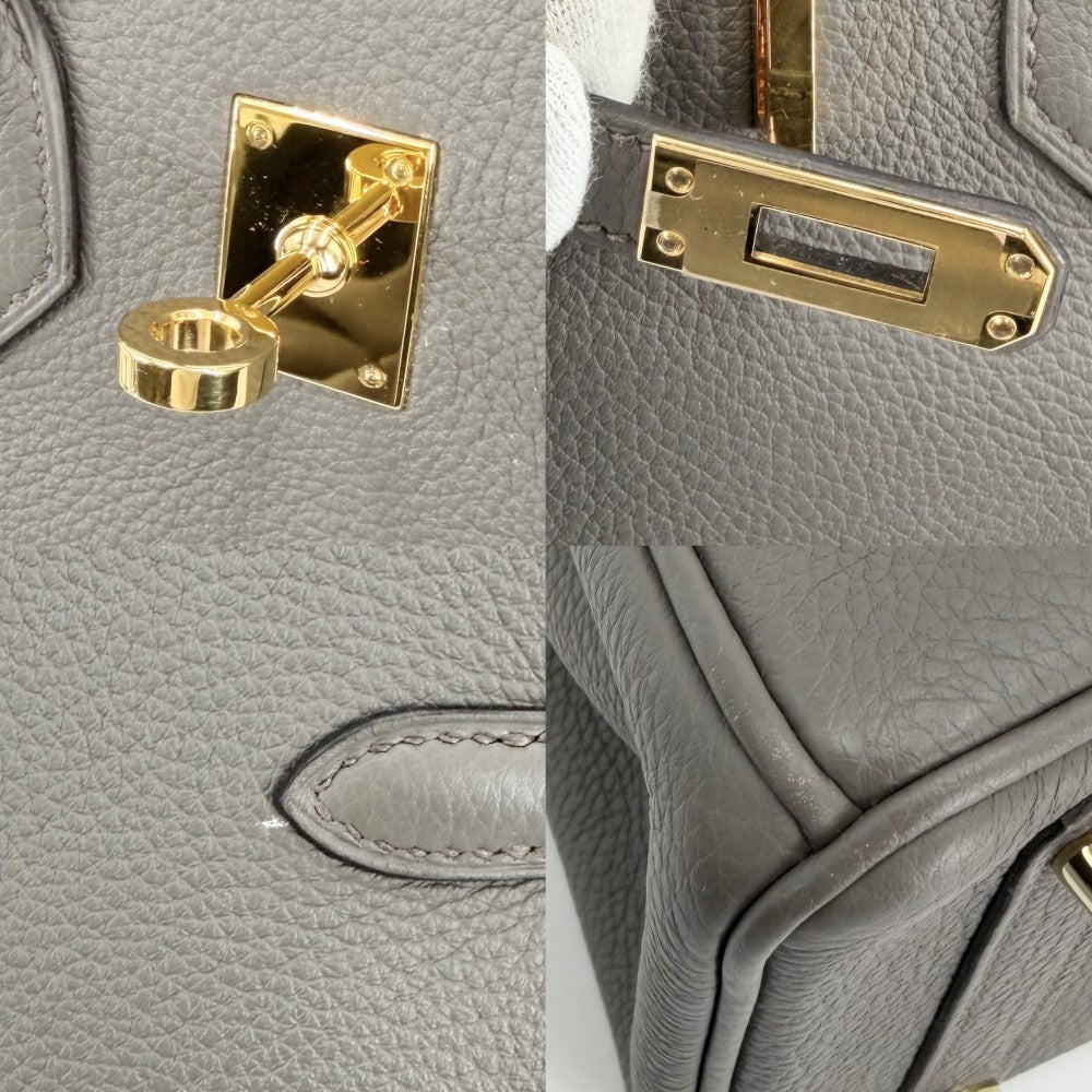 HERMES エルメス ハンドバッグ バーキン25 内縫い U刻印 レザー グレー ゴールド金具 レディース 2022年【中古品】