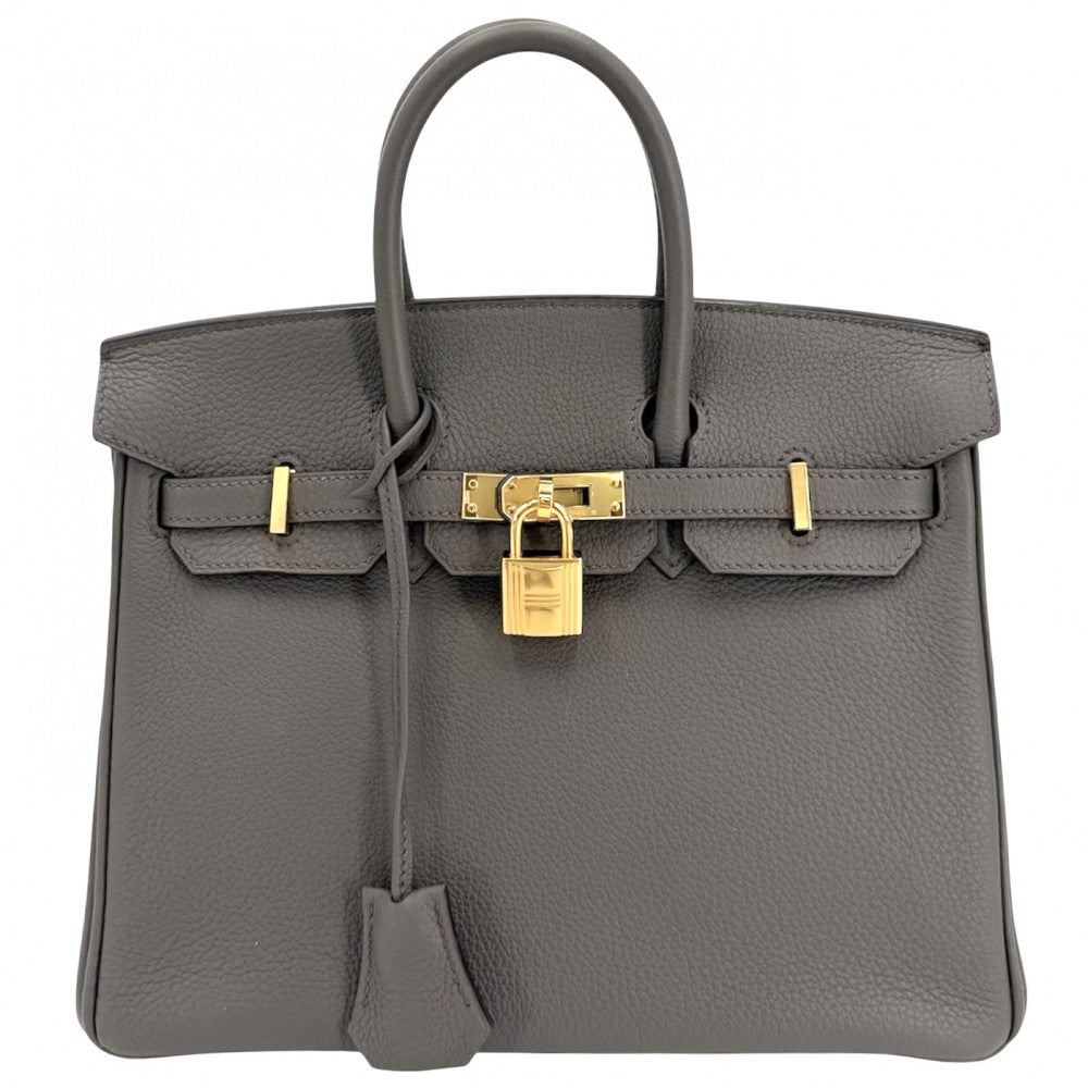 HERMES エルメス ハンドバッグ バーキン25 内縫い U刻印 レザー グレー ゴールド金具 レディース 2022年【中古品】