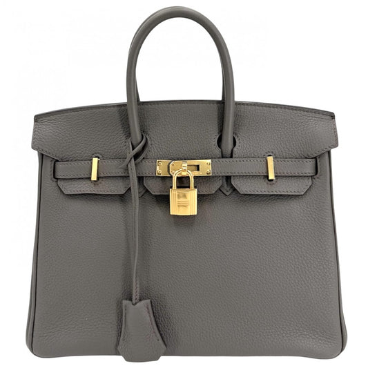 HERMES エルメス ハンドバッグ バーキン25 内縫い U刻印 レザー グレー ゴールド金具 レディース 2022年【中古品】