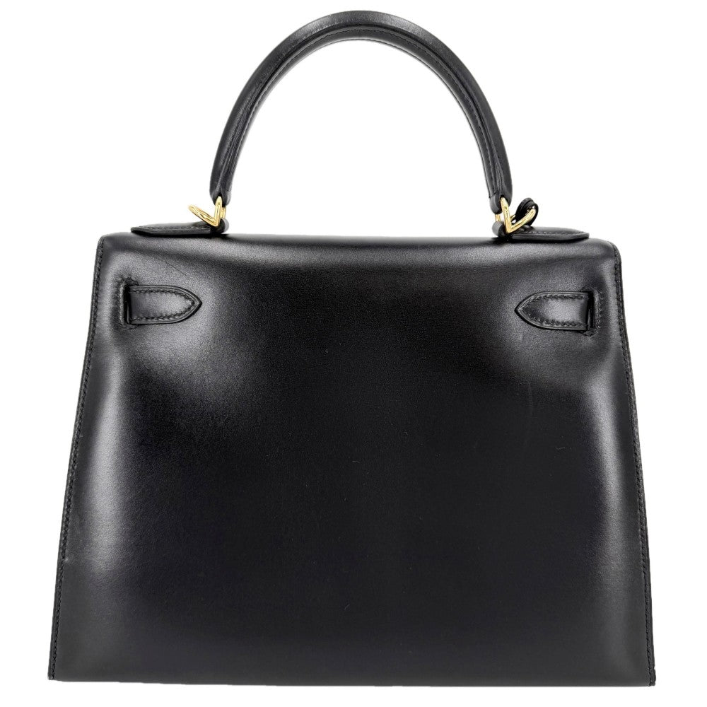 【開店SALE】 HERMES エルメス 2WAY ケリー28 外縫い ハンドバッグ ショルダーバッグ □D刻印 ボックスカーフ ブラック 黒 ゴールド金具 レディース 2000年【中古品】