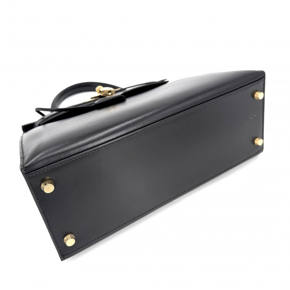 【開店SALE】 HERMES エルメス 2WAY ケリー28 外縫い ハンドバッグ ショルダーバッグ □D刻印 ボックスカーフ ブラック 黒 ゴールド金具 レディース 2000年【中古品】
