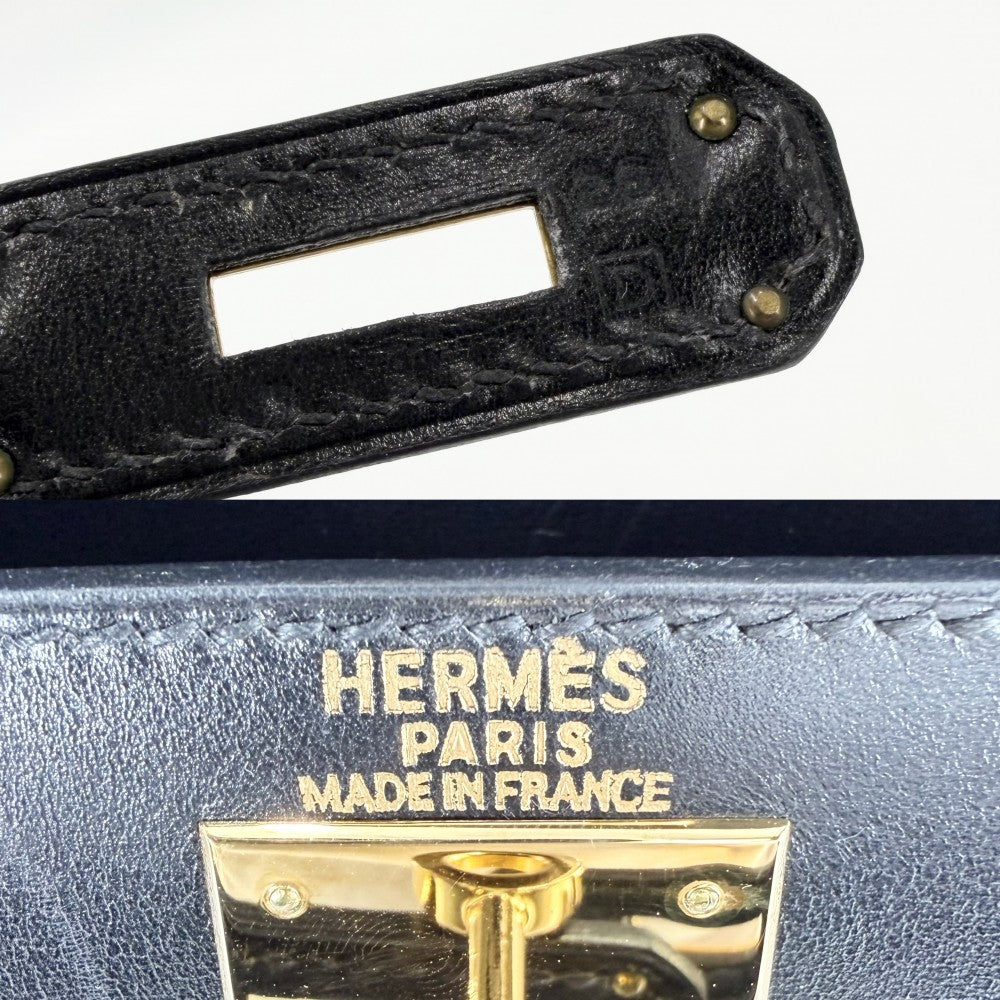 【開店SALE】 HERMES エルメス 2WAY ケリー28 外縫い ハンドバッグ ショルダーバッグ □D刻印 ボックスカーフ ブラック 黒 ゴールド金具 レディース 2000年【中古品】