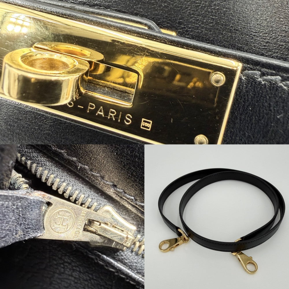 【開店SALE】 HERMES エルメス 2WAY ケリー28 外縫い ハンドバッグ ショルダーバッグ □D刻印 ボックスカーフ ブラック 黒 ゴールド金具 レディース 2000年【中古品】