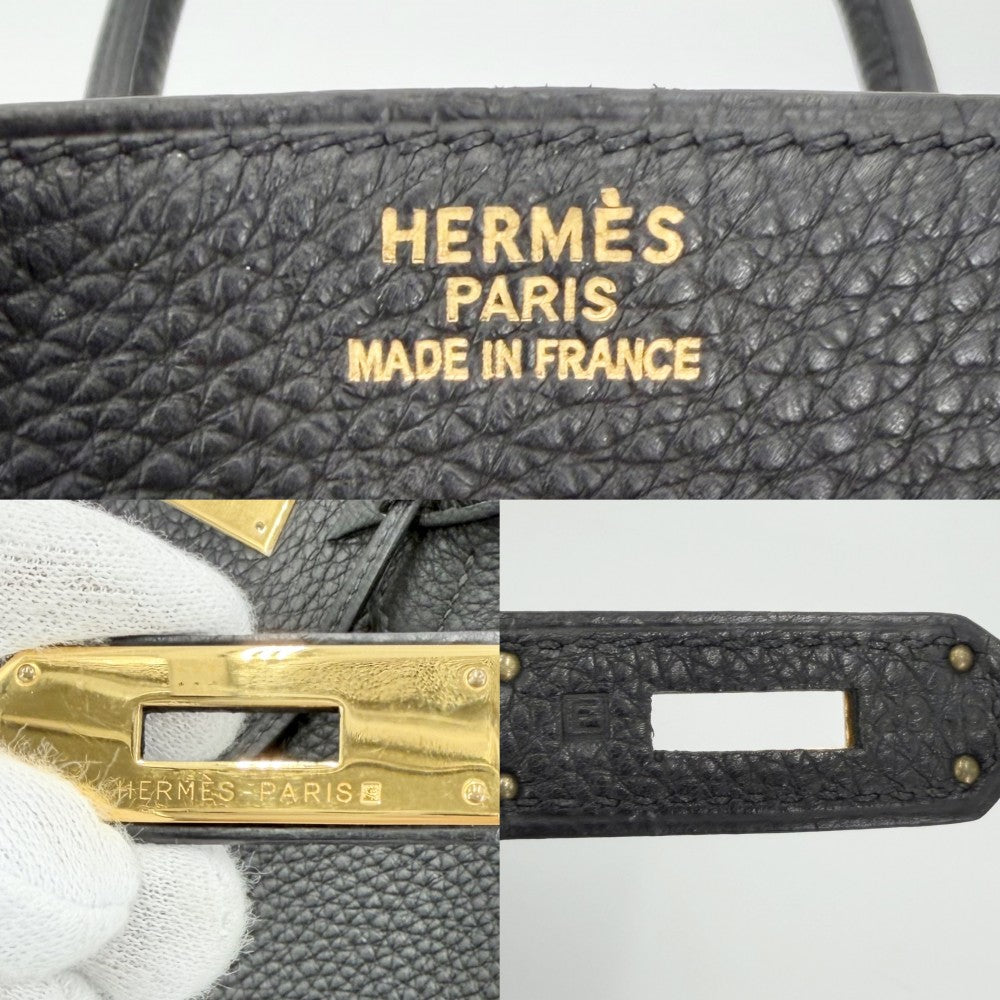 HERMES エルメス ハンドバッグ 内縫い バーキン35 □E刻印 レザー ブラック 黒 ゴールド金具 レディース 2001年【中古品】