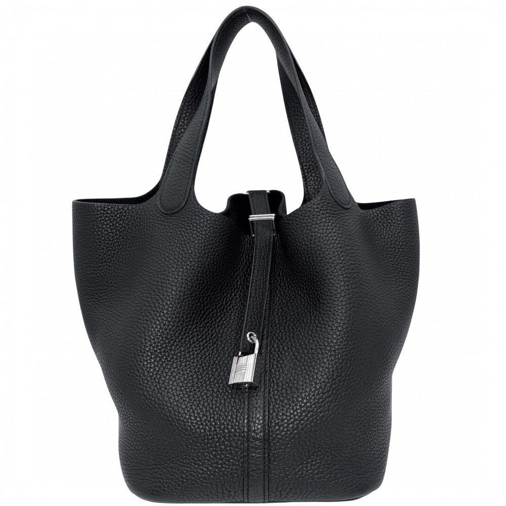 HERMES エルメス ハンドバッグ ピコタンロックMM X刻印 レザー ブラック 黒 シルバー金具 レディース 2016年【中古品】