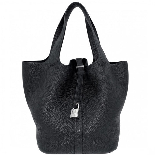 HERMES エルメス ハンドバッグ ピコタンロックMM X刻印 レザー ブラック 黒 シルバー金具 レディース 2016年【中古品】