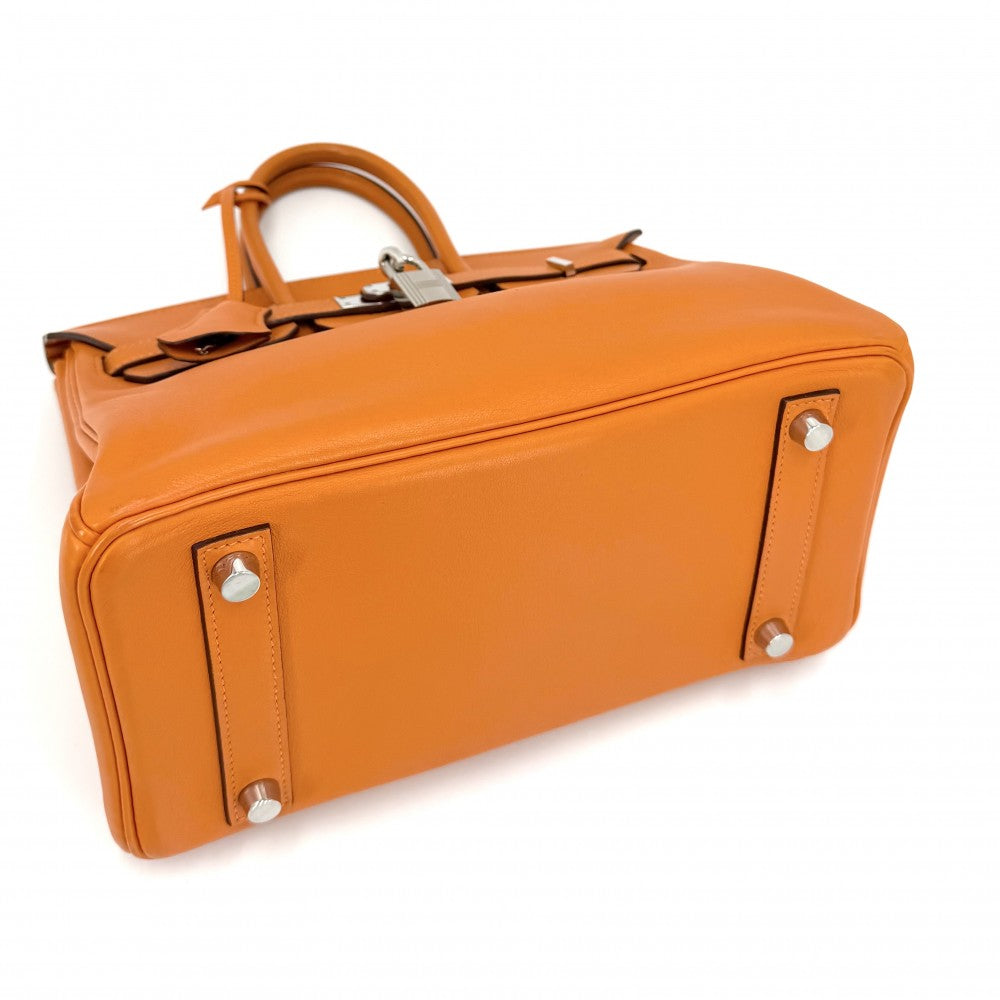 HERMES エルメス ハンドバッグ バーキン25 内縫い □J刻印 スイフト オレンジ シルバー金具 レディース 2006年【中古品】