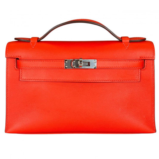 HERMES エルメス ハンドバッグ ポシェットケリー クラッチバッグ シルバー金具 Y刻印 レッド 赤 シルバー金具 レディース 2020年【中古品】